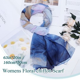 BLURBE Chiffon Scarf Women - Ladies Scarves Lightweight Floral Print Chiffon Scarfs Shawls and Wraps for Womens Spring Autumn