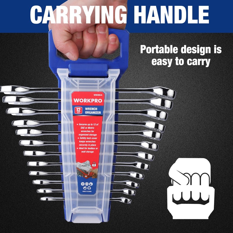 WORKPRO 2-Piece Wrench Organizer, 24-Slot Plastic Wrench Holder Set with