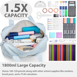 SPACEMATE Pencil Case Pouch Box Bag School Supplies Girls Boys Kids, Cute Preppy Stuff Large Big Capacity Aesthetic Pen Organizer, Back to College Stationary, Baby Blue, Corduroy Style, 1600ml