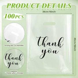 Crtiin 100 Pcs Clear Merchandise Bags Thank You Shopping Bags with Die Cut Handles T Shirt Plastic Packaging for Small Business Retail Boutique Stores Gifts(15 x 18 Inch)