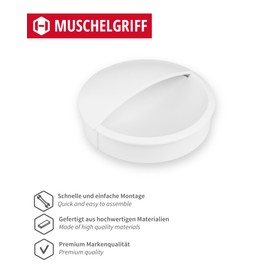 Gedotec Furniture handles made of metal, 1 piece shell handle, white matt, including mounting material, Lidd, diameter: 60 mm, door handles for cupboards, handles for kitchen cabinets, handles,