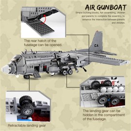MEOA Military Army Building Sets for Boys 1713pcs The AC130 Aerial Gunboat Set Building Blocks Bricks WW2 Toys Classic Model Plane Kits Educational Learning Toys Boy Gifts