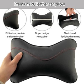 duoyif Car Headrest, Car Neck Cushion Made of Leather and Cotton, Neck Support Car Removable, Comfortable Headrest, Car Leather Neck Cushion for Car Seats, Play Chairs, Office Seats, Sports Seats