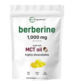 Micro Ingredients Berberine 1000mg with MCT Oil, 240 Softgels | Highly Bioavailable Formula with Berberine HCI from Berberis Aristata | Non-GMO, Gluten Free, No Soy