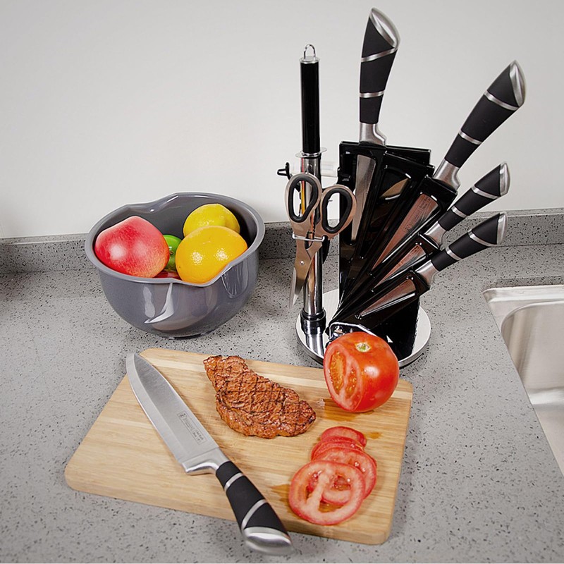 Kitchen Knife Set, 9Pcs Knife Set with Acrylic Block, Ergonomical