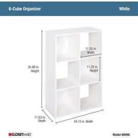 Decorative Home Stackable 6 Cube Cubeicals Organizer Storage Bookcase, with Hardware for Office, Home and Closet, White