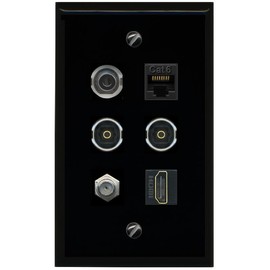 RiteAV 3.5mm CAT6 Coax HDMI 2 TOSLINK Flat/Solid Wall Plate [Black]