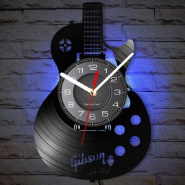 Timethink Acoustic Guitar 12" LED Vinyl Wall Clock 7 Colors Changing with Remote Control Musical Instrument Bedroom Wall Decor Vinyl Record Night Light Wall Clock Rock N Roll Music Gift for Men Cave