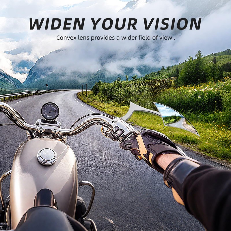 Motorcycle Mirrors for Handlebars, Chrome Adjustable Motorcycle Rearview Mirrors Competible
