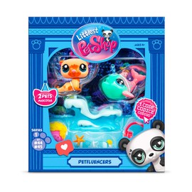 Bandai Littlest Pet Shop Petfluencer Shell-Fie Fun | Petfluencer Set Contains 2 Gen LPS Mini Pet Toys 4 Accessories 1 Backdrop 1 Collector Card And 1 Virtual Code | Collectable Toys For Girls And Boys