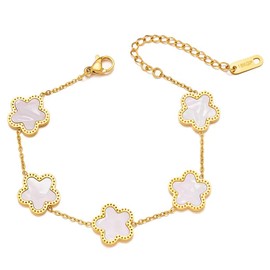 GOZINA Four Leaf Clover Bracelet for Womens,Gold Bracelet for Women Lucky Jewelry Gifts, Lucky Four Leaf Adjustable Ladies Bracelets for Teenage Girls (white)