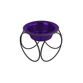 Platinum Pets Olympic Single Diner Feeder with Stainless Steel Cat/Dog Bowl, X-Small, Electric Purple