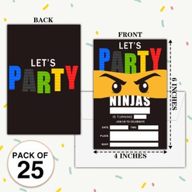 4" x 6" Ninjas Theme Birthday Party Invitation Cards With Envelopes - Let's Party - Boys, Girls Birthday Celebration - 25 Sets - B13