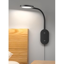 deeloop LED Wall Mounted Reading Light for Bed, Book Light for Wall Bedside Lamp with USB Output, 4 Hour Auto-Off Timer Lights，Eye-Caring Reading Lamp with 5 Dimmable 360° Rotation Headboard Light