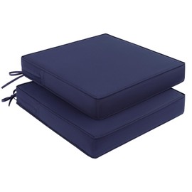 Pauwer Outdoor Chair Cushions Set of 2, Waterproof Outdoor Cushions for Patio Furniture, High Resilience Foam Seat Cushion with Ties for Outdoor Patio Garden Sofa, 19 x 19 x 3 Inch, Navy Blue