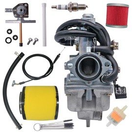 XingLi TRX 250 Recon 250 Carburetor Fit for Honda TRX250TE TRX250TM 1997-2001 2002-2007 Carb With Fuel Tank Petcock Valve & Air Filter kit & Throttle Cable