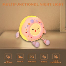 Donut Night Light for Kids, Cute Silicone Dimmable Touch Lamp with 2-Levels Brightness, USB Rechargeable Lamp for Bedroom Children's Room Decor, Nursery LED Night Light Gift for Boys Girls (Pink)