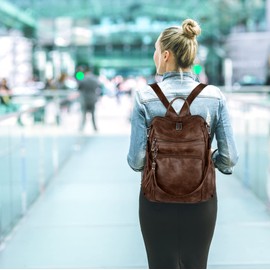 UTO Women Backpack Purse Travel Rucksack for Girls Fashion Designer Large Vegan Leather Ladies Shoulder Bag with Tassel