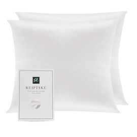Federa in seta naturale, ipoallergenica, 22 momme, 100% seta, 600 fili, con chiusura lampo nascosta (bianco 2 pezzi, 40 x 40 cm)