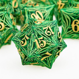 ORIFANTOU Metal DND Dice Set with Box, Green Tree Root D and D Dice for use with D&D RPG Tabletop Games, Polyhedral Role Playing Dice Set D20 D12 D10 D8 D6 D4