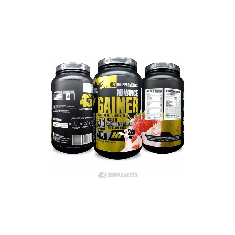 Ganador de Masa Advance Gainer de 43 Supplements, Sabor Fresa,