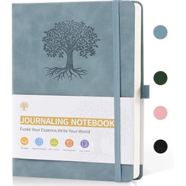 Lined Journal Notebook for Women Men, A5 192Pages College Ruled Leather Hardcover Notebook with Pen Loop for Journaling Writing, Blue