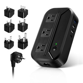 Voltage Converter 2300W Power Step Down 220V to 110V Universal Travel Adapter Power Converter Power Transformer w/ 3 AC Outlets 3 USB Ports 1 Type-C Charging for EU/UK/AU/US/IT/India/South Africa