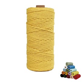 Macrame Cord, 3mm x 109Yards,Colorful Cotton Cord,Natural Cotton Macrame Rope for Wall Hanging & Boho Decorations, Plant Hangers,Crafts Cord for DIY,Knitting,Lemon Yellow