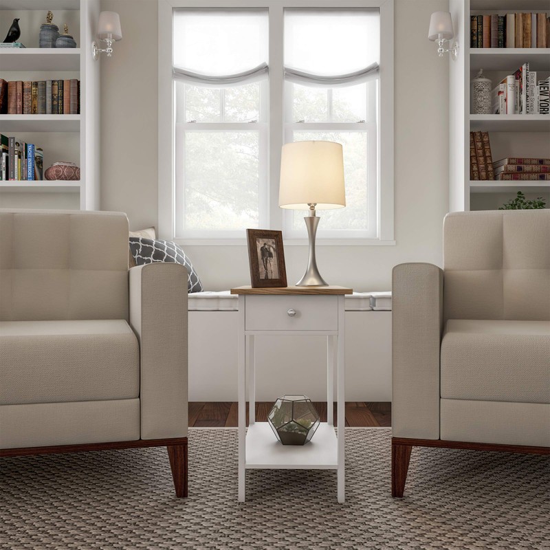 Lavish Home Side Drawer-Narrow End Table with Storage Shelf, White