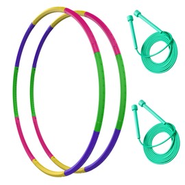 WEOKLL 2 Pack Toy Color Hoop and Jump Rope for Kids,Detachable & Size Adjustable Plastic Colourful Exercise Hoop for Boys and Girls Party Games, Gymnastics, Dog Agility Equipment, Christmas Wreath.