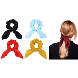 4 Pcs Colorful Bow Hair Scrunchies Bunny Ear Scrunchies Elastic Hair Ties Hairstyle Accessories Hair Ties Ropes for Women