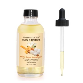 Soothing House Vanilla Sugar Sandalwood Body & Hair Oil – Inspired Warm Gourmand Scent – Hydrating & Nourishing Oil for Skin, Hair & Cuticles – Lightweight, Fast-Absorbing, 4 fl oz