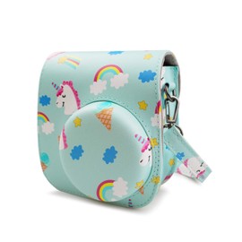 MUZIRI KINOKOO Protective Case for Fuji Instax Mini 12 11 9 8, PU Leather Protective Case Compatible with Fuji Instax Mini 12/11/9/8/7 Instant Camera - Green Unicorn Pattern