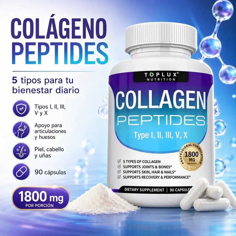 Colágeno Hidrolizado 5 Tipos 1800 Mg 90 Cápsulas Premium