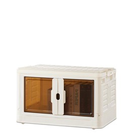 Sweet Furniture Stackable Plastic Storage Bins with Lid - 23QT Foldable Organizers and Storage with Magnetic Doors & Lockable Wheels,Office:_1 Tier - XL: Left and Right Door