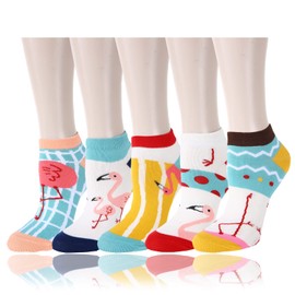 Benefeet Sox Women Funny Ankle Socks Fun Cute Animal Low Cut Socks for Girls Novelty Crazy Cartoon Socks Silly Funky Kawaii Short Socks Colorful Pattern Designed Socks Christmas Gifts, 5 Pack-Flamingo