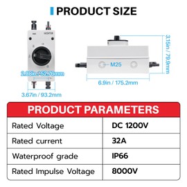 HCOVTXR Solar Disconnect Switch 32Amp 1200VDC,Solar Isolator Switch with IP66 Waterproof Enclosure,DC Disconnect Switch for Solar Panel