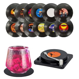 Beyson Set de 12 Piezas Posavasos de Discos de Vinilo - Antideslizantes de Vinilo Diseo Retro Discos CD Coloridapara Caf, T, Cerveza, Vino, Casa y Bar