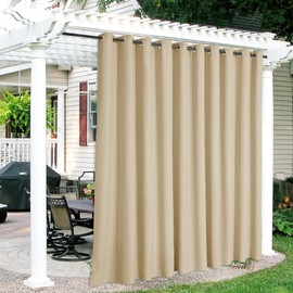 RYB HOME Patio Curtains Outdoor - Extra Wide Curtain Waterproof Windproof Curtains for Porch Gazebo Pergola Canopy Shower Pool Outside Deck, Width 150 x Length 95, 1 Panel, Biscotti Beige
