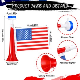 Glimin 12 Pcs USA Stadium Horns 11 Inch Vuvuzela Horns with American Flags Plastic Trumpet Cheering up for Sporting Events 250th Patriotic Noise Makers for Stadium National Sport Events Soccer Fans