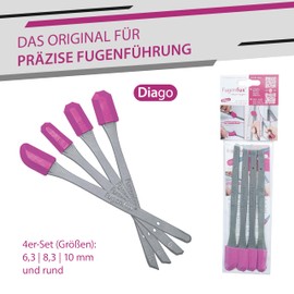 FUGENFUX® DIAGO 4er Set – Fugenglätter | Fugenabzieher für Extrem Enge Stellen | 4 Spezial-Fugenköpfe für diagonales und paralleles Fugen | Made in Germany | Perfekt für Silicon, Acryl & Mehr