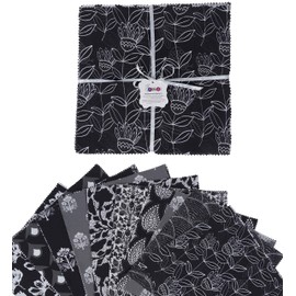 Soimoi Block Print Precut 5-inch Cotton Fabric Quilting Squares Charm Pack DIY Patchwork Sewing Craft-Black & Gray