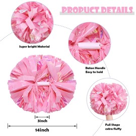 Hooshing 2PCS Pink Pom Poms Cheerleading iridescent Cheer Pom Poms with handle for Kids Adults Square Sports Team Spirit Games Cheering