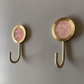 PLEASANT BREEZE Solid Brass Decorative Wall Hook, Self-Adhesive Hole Free Wall Mount, Shining Gold Fancy Hook (Blossom Pink–Pack of 2)