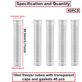 HUAZIZ Pack of 40 10 ml Freezing Tubes, Transparent, 10 ml Transparent with Lid, Plastic Cryo Tube, Test Tube Test Tube for Laboratory
