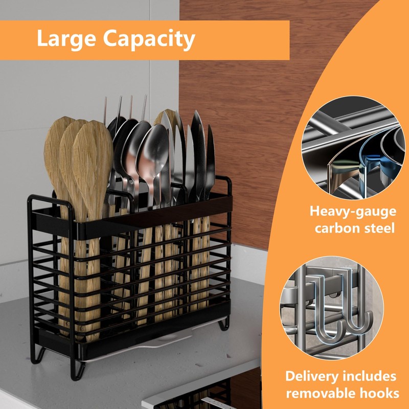 Kitchen Utensil Holder, Silverware Organizer Holder, Kitchen Counter Drainer Basket