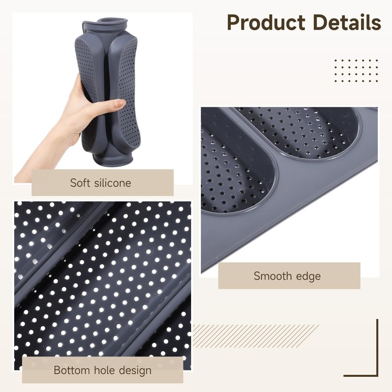 OMISTAR 3 PCS Silicone Baguette Pan and Hamburger Bun Pan