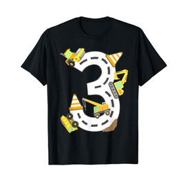 3rd Construction Birthday Party Excavator Boys 3 Years Old T-Shirt