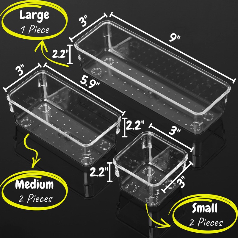 Mr. Pen- Drawer Organizers Set, 5 pcs, Clear Plastic Makeup