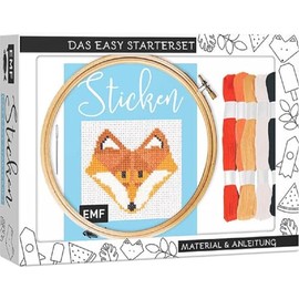 Sticken – das Easy Starterset für dekorative Kreuzstichmotive: DIY-Box mit Anleitung und 20 Vorlagen, hochwertigem Bambus-Stickrahmen (12,5 cm), Aida-Stoff, Sticknadel und Garn in 5 Farben